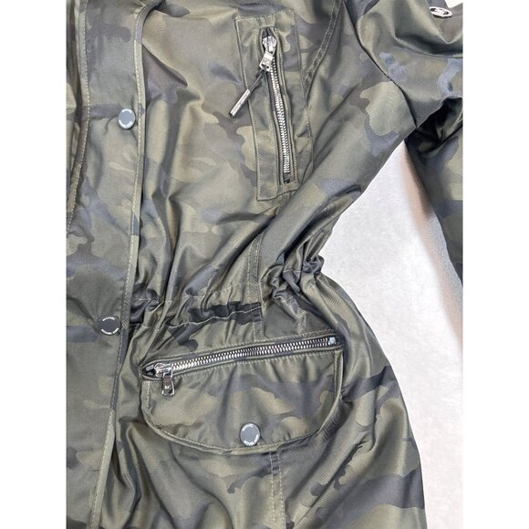 Michael Kors Coat Womens Large Green Camouflage Hooded Full Zip Snaps - Picture 6 of 11